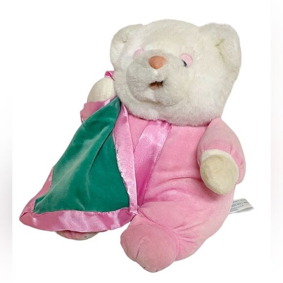 Vtg Hug Fun Bear Pajamas Stuffed Animal Plush Pink Blanket 8in